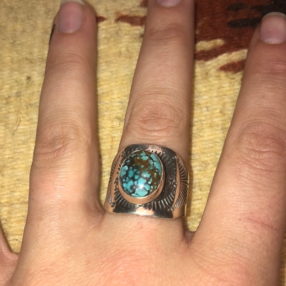 Wide band turquoise ring size 8 - Picture 2 of 3